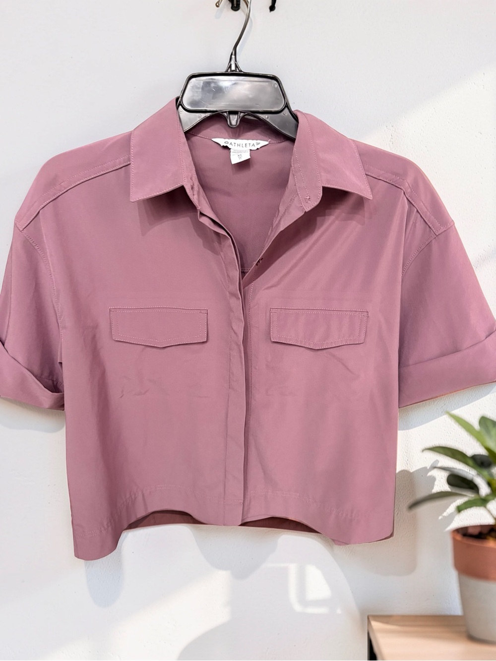 Athleta Mauve-Pink Cropped Button-Front Shirt